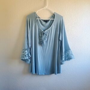 Cable & Gauge Blouse Blue Eyelet Detail on sleeves Trim